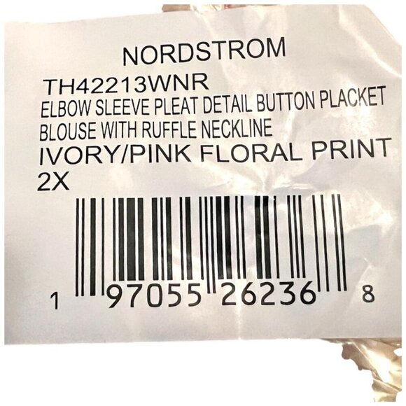 Tahari Womens Ivory Pink Floral Elbow Sleeve PinTuck Blouse Plus Sz 2X New - Picture 5 of 9